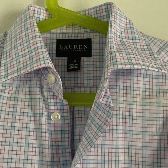 BNWOT Lauren Ralph Lauren Kids Button Down Shirt - Light Purple and White - Picture 6 of 8